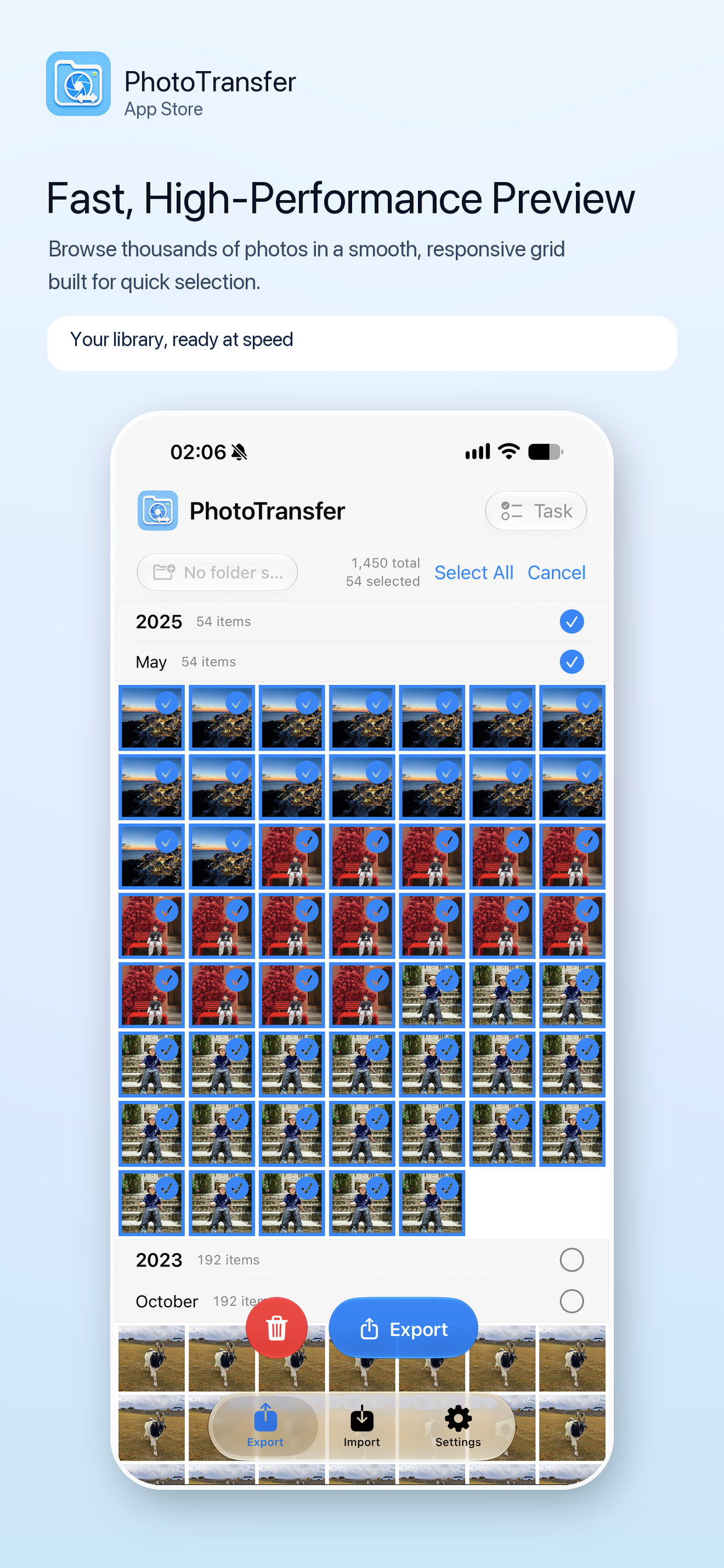 PhotoTransfer high-performance library preview